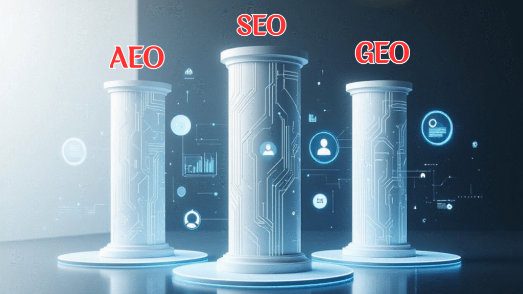 “AEO, SEO, and GEO optimization strategy for AI search engines”