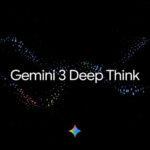 “Gemini 3 Deep Think” text displayed over a dark background with colorful digital wave patterns representing advanced artificial intelligence and data processing.